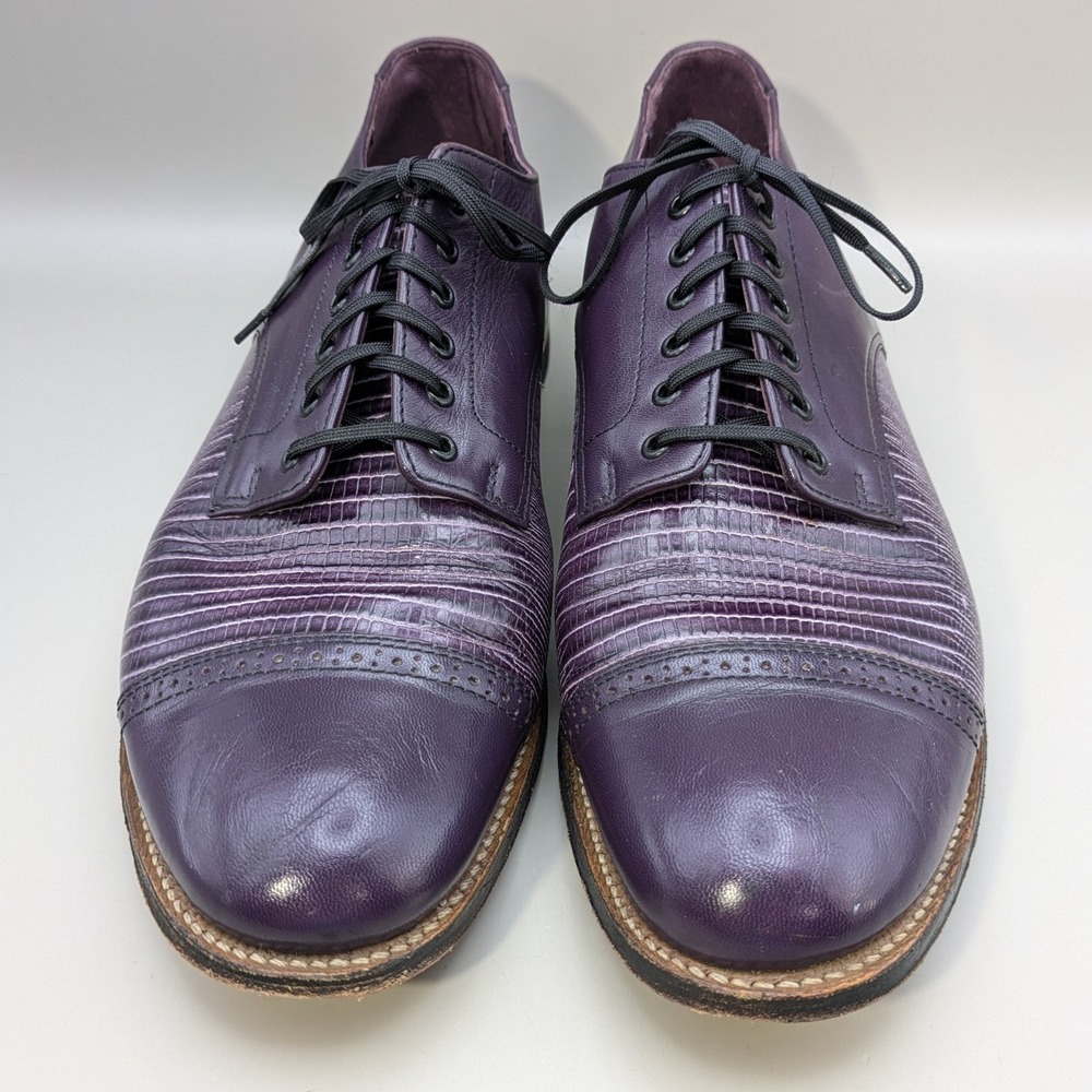 VTG Stacy Adams Madison Purple Lace Up Leather Oxfords Faux Lizard Mens 9.5 D